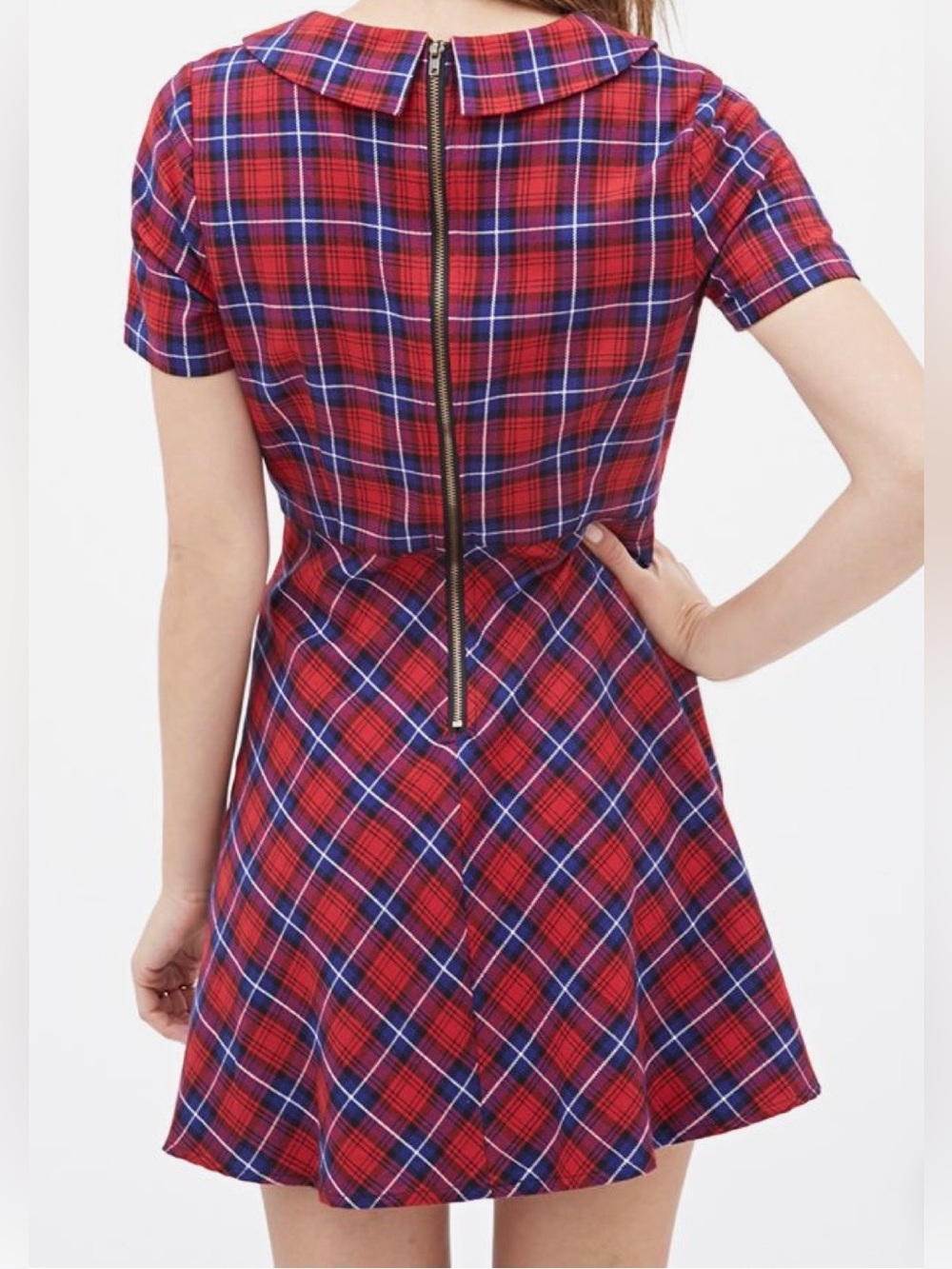 Forever 21 Red and Navy Plaid Peter Pan Collar Dress - Picture 4 of 10